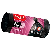 Мешки для мусора 60 л, черные, в рулоне 20 шт., ПНД, 7,4 мкм, 720х600 мм, PACLAN, 600820 в Донецке