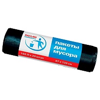 Мешки для мусора 160 л, черные, в рулоне 20 шт., ПВД, 30 мкм, 1200х870 мм, PACLAN Professional, 604082 в Донецке