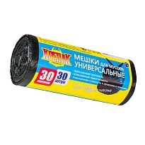 Мешки для мусора 30 л, черные, в рулоне 30 шт., ПНД, 9 мкм, 600х500 мм, Крепак, 4607075710108 в Донецке