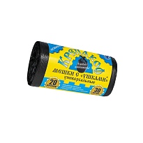 Мешки для мусора 20 л, с ушками, черные, в рулоне 30 шт., ПНД, 10 мкм, 550х440 мм, Крепакоф, 4607075710405 в Донецке