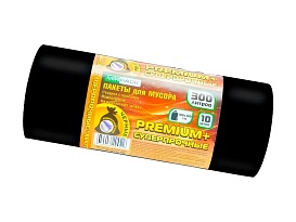 Мешки для мусора 300 л, черные, в рулоне 10 шт., ПВД 70 мкм, 1400х1000 мм, PREMIUM+, 30010160 в Донецке
