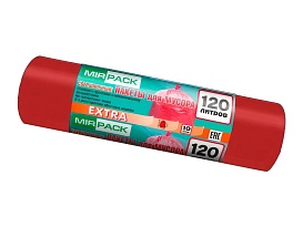 Мешки для мусора 120 л, красные, в рулоне 10 шт., ПНД, 14 мкм, 1100х700 мм, EXTRA, ex1201805 в Донецке