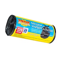 Мешки для мусора 120 л, черные, в рулоне 20 шт., ПНД, 15 мкм, 1100х700 мм, Крепак, 4607075710207 в Донецке