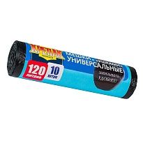 Мешки для мусора 120 л, с ушками, черные, в рулоне 10 шт., ПНД, 15 мкм, 1100х700 мм, Крепак, 4607075710474 в Донецке