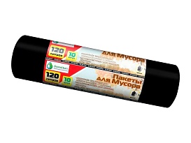 Мешки для мусора 120 л, черные, в рулоне 10 шт., ПНД, 12 мкм, 1100х700 мм, MIRPACK Classik, 1201011 в Донецке
