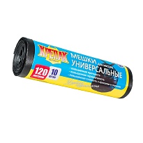Мешки для мусора 120 л, черные, в рулоне 10 шт., ПНД, 15 мкм, 1100х700 мм, Крепак, 4607075710214 в Донецке