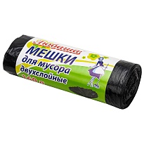 Мешки для мусора 160 л, черные, в рулоне 10 шт., ПВД, 23 мкм, 1200х900 мм, Любаша, 607681 в Донецке