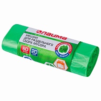 Мешки для мусора 60 л, зеленые, в рулоне 20 шт., ПНД, 10 мкм, 680х580 мм, LAIMA, 606704 в Донецке
