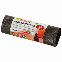 Мешки для мусора 60 л, черные, в рулоне 20 шт., ПНД, 5 мкм, 650х570 мм, Любаша, 605331 в Донецке