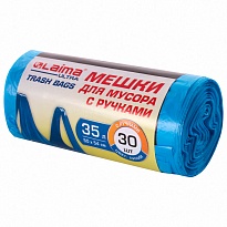 Мешки для мусора 35 л, с ручками, синие, в рулоне 30 шт., ПНД, 9 мкм, 540х500 мм, LAIMA ULTRA, 607683 в Донецке