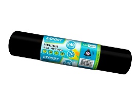 Мешки для мусора 240 л, черные, в рулоне 10 шт., ПВД 80 мкм, 1300х930 мм, EXPORT, exp 24010167 в Донецке