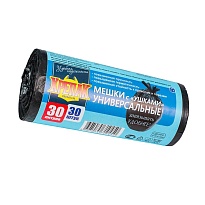 Мешки для мусора 30 л, с ушками, черные, в рулоне 30 шт., ПНД, 9 мкм, 600х500 мм, Крепак, 4607075710450 в Донецке