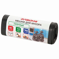 Мешки для мусора 90 л, черные, в рулоне 10 шт., ПВД, 25 мкм, 950х600 мм, LAIMA, 605332 в Донецке