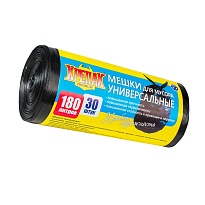 Мешки для мусора 180 л, черные, в рулоне 30 шт., ПНД, 20 мкм, 1150х800 мм, Крепак, 4607075710139 в Донецке