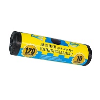 Мешки для мусора 120 л, с ушками, черные, в рулоне 10 шт., ПНД, 13 мкм, 1050х680 мм, Крепакоф, 4607075710252 в Донецке