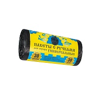 Мешки для мусора 30 л, с ручками, черные, в рулоне 30 шт., ПНД, 9 мкм, 620х480 мм, Крепакоф, 4607075710665 в Донецке