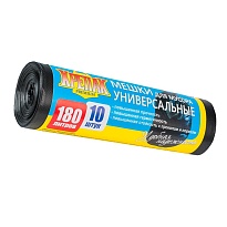Мешки для мусора 180 л, черные, в рулоне 10 шт., ПНД, 20 мкм, 1150х800 мм, Крепак, 4607075710481 в Донецке