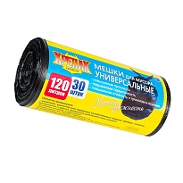 Мешки для мусора 120 л, черные, в рулоне 30 шт., ПНД, 15 мкм, 1100х700 мм, Крепак, 4607075710122 в Донецке