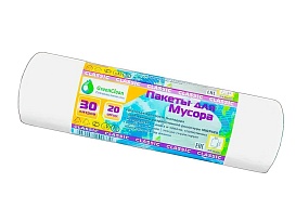 Мешки для мусора 30 л, белые, в рулоне 20 шт., ПНД, 7 мкм, 600х500 мм, MIRPACK Classik, 302042 в Донецке