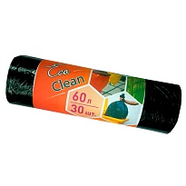 Мешки для мусора 60 л, черные, в рулоне 30 шт., ПНД, 6 мкм, 640х580 мм, Концепция Быта EcoClean, 603890 в Донецке
