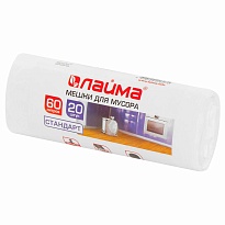 Мешки для мусора 60 л, белые, в рулоне 20 шт., ПНД, 7 мкм, 680х580 мм, LAIMA, 605539 в Донецке
