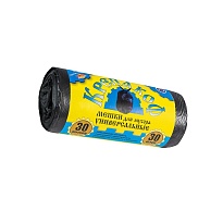 Мешки для мусора 30 л, с ушками, черные, в рулоне 30 шт., ПНД, 8 мкм, 580х460 мм, Крепакоф, 4607075710238 в Донецке