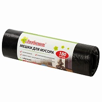 Мешки для мусора 180 л, черные, в рулоне 10 шт., ПВД, 24 мкм, 1060х800 мм, Любаша, 605336 в Донецке