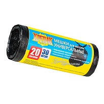 Мешки для мусора 20 л, черные, в рулоне 30 шт., ПНД, 10 мкм, 550х440 мм, Крепак, 4607075710092 в Донецке