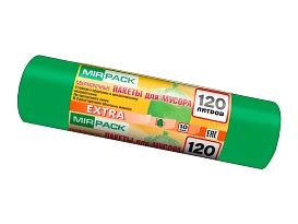 Мешки для мусора 120 л, зеленые, в рулоне 10 шт., ПНД, 14 мкм, 1100х700 мм, EXTRA, ex1201804 в Донецке