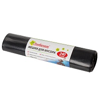 Мешки для мусора 240 л, черные, в рулоне 5 шт., ПВД 30 мкм, 1300х900 мм, Любаша, 605338 в Донецке