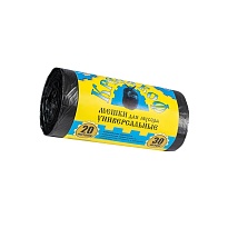 Мешки для мусора 20 л, с ушками, черные, в рулоне 30 шт., ПНД, 10 мкм, 550х440 мм, Крепакоф, 4607075710221 в Донецке