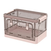 Ящик пластиковый складной прозрачный коричневый, дно розовое, 360х235х230 мм, с колесиками в Донецке